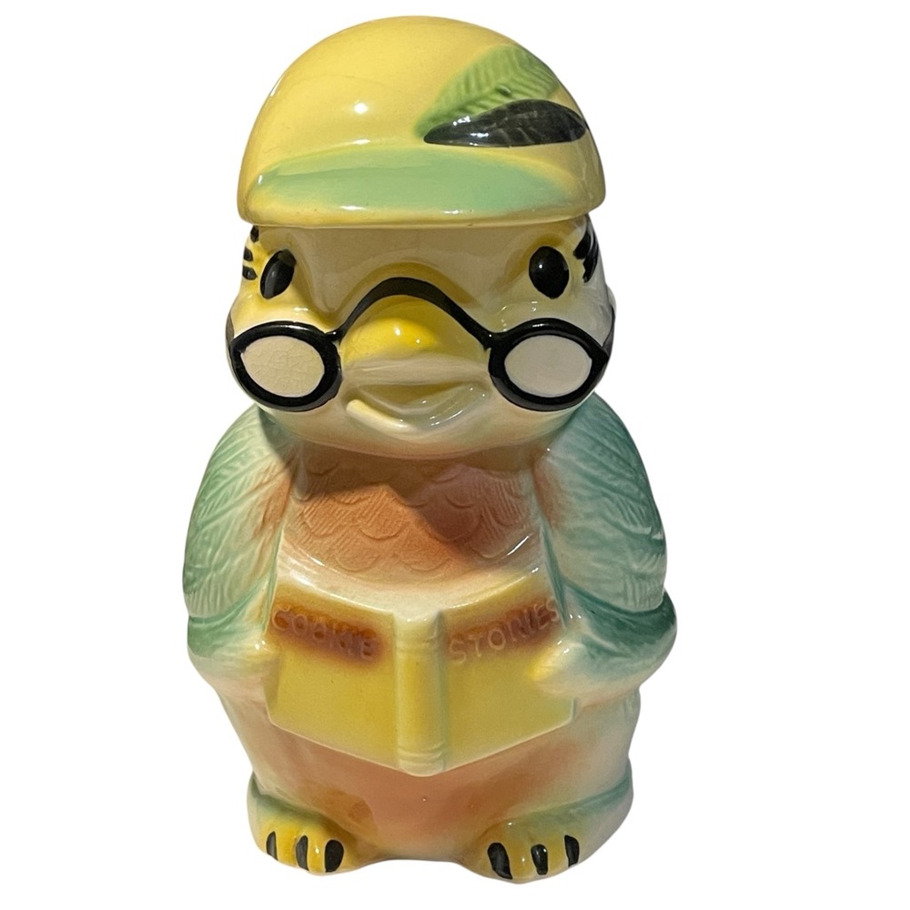 Vintage RRP "Hootie Owl"  "Wise Bird" Ceramic Cookie Jar "Cookie Stories" Book